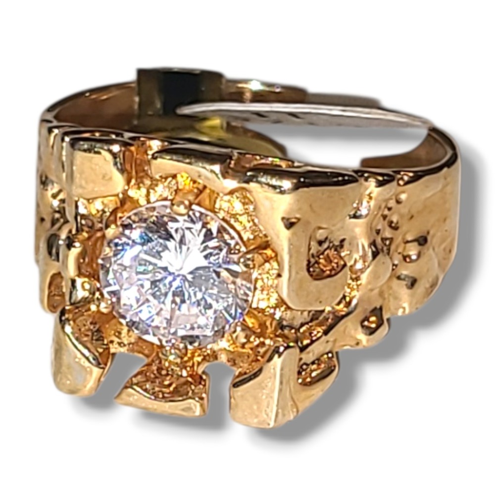 Vintage 18K HGE CZ Gold‎ Nugget Ring Mens Unisex Statement Cocktail Size 11